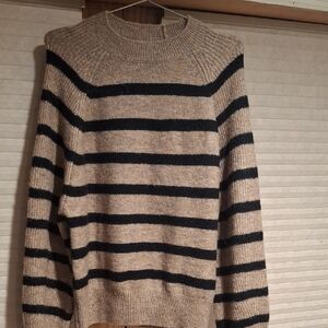 Mango Striped Tan and Black Sweater